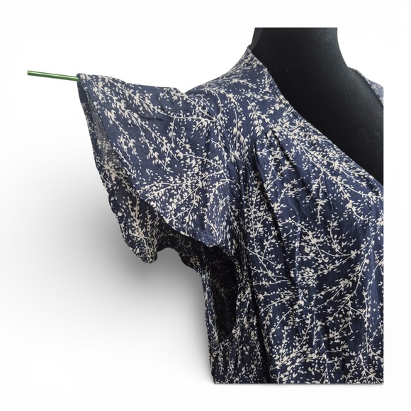 Lucky Brand Plus Sz 3X Dress Navy Blue Botanical Print V-Neck Maxi Boho Flutter - Picture 4 of 9